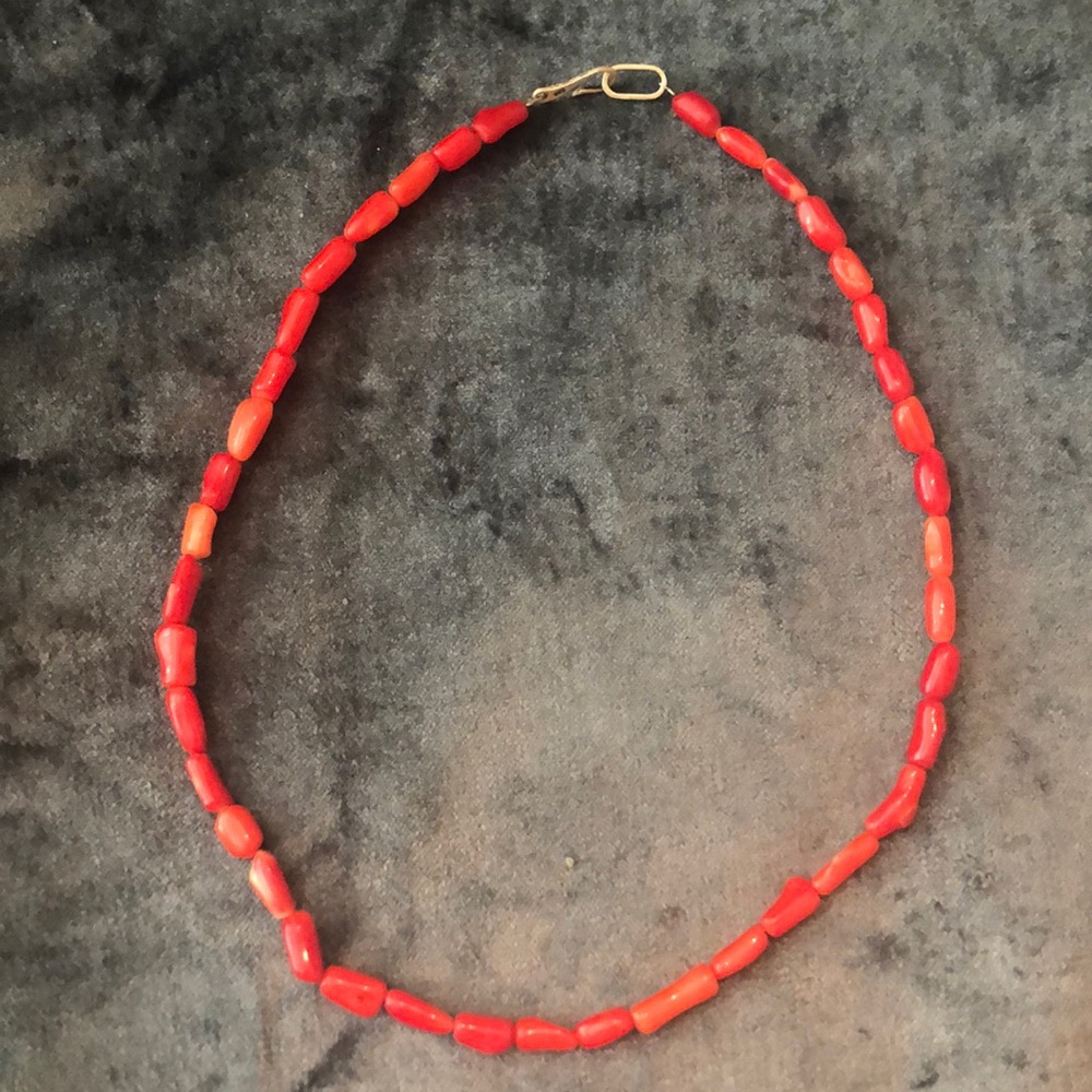 Coral bead and sterling silver necklace
